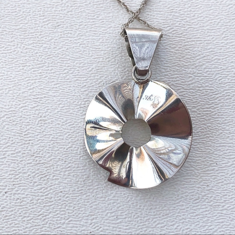 Sterling Siver Necklace Pendant Circle Disc Amber - Picture 3 of 7